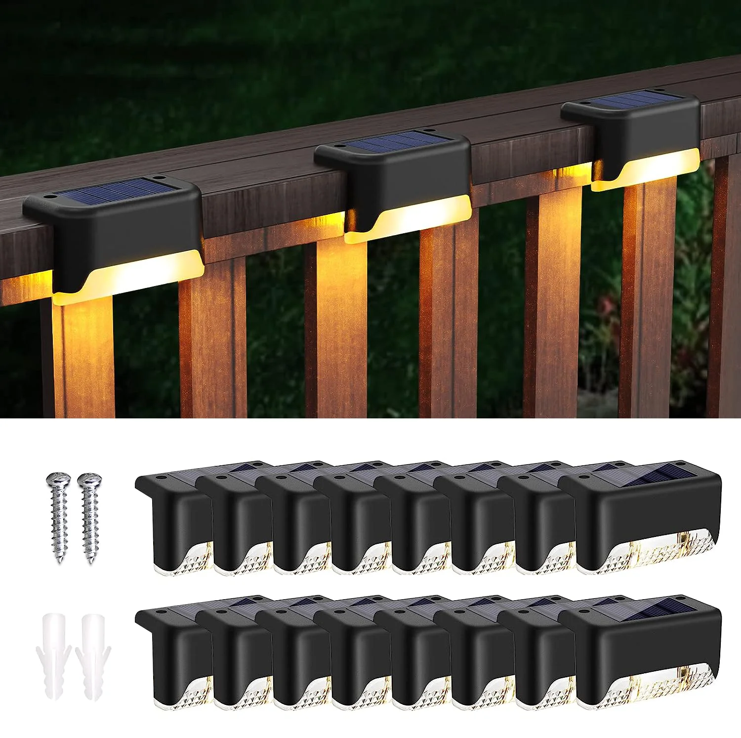 16-Pack Outdoor Solar Deck Lamp For Outdoor Stairs, Steps, Fences, Yards, Patios And Paths LED Light (Warm White)