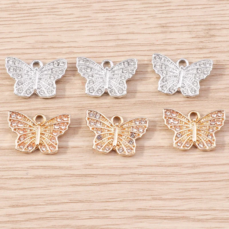 10 Stück 18x12mm Niedliche Kristall-Tier-Anhänger, Legierungs-Schmetterlings-Anhänger für Schmuckherstellung, Halsketten, Ohrringe, DIY-Bastelbedarf – Detail 2