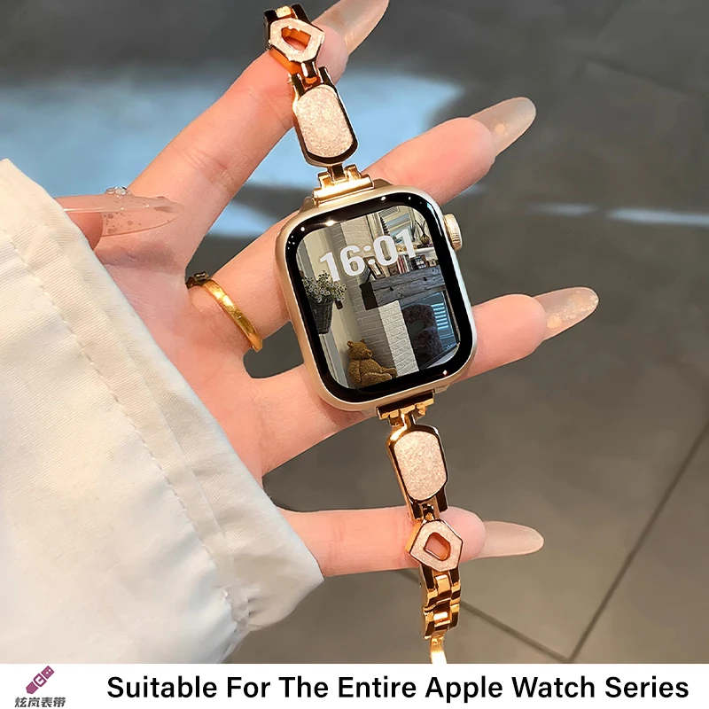 Cinturino in metallo con colla a goccia placcato oro compatibile con Apple Watch Iwatch98 7 Se Cinturino di lusso per donna Cinturino fatto a mano alla moda