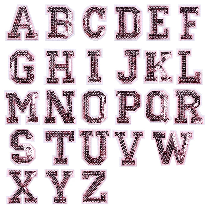 New 26PCS/lot Gold Pink Silver A-Z Sequins English Letter Patch Iron On Patches DIY Free Spelling Sew Embroidery Clothes Sticker