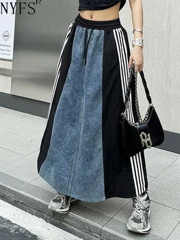 NYFS 2025 Primavera Estate Nuova Donna Vintage Gonna Allentata Plus Size Vita Alta Patchwork Denim Gonne Lunghe Faldas Mujer Saias