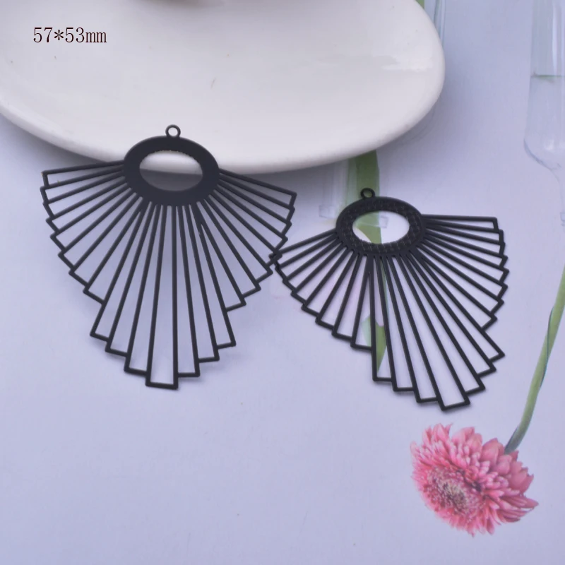 6pcs Brass Black Round Fan-shape  Charms DIY Accessories Handmade Jewelry Making Supplies Pendant