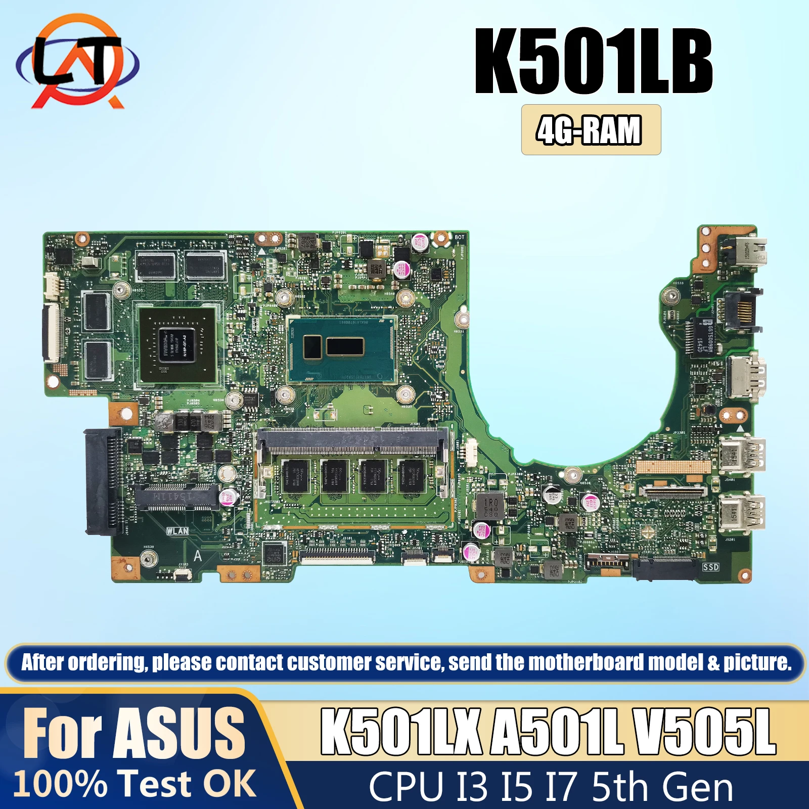 K501LB Laptop Motherboard For ASUS K501LX K501L A501L V505L Mainboard CPU I3 I5 I7 5th Gen 4G-RAM GT940 DDR3