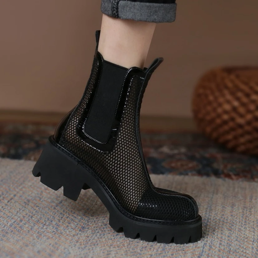 Moda Chunky kobiety letnie fajne buty sandały grube czółenka 2022 buty na obcasie oddychające buty Chelsea Boots Designer Women