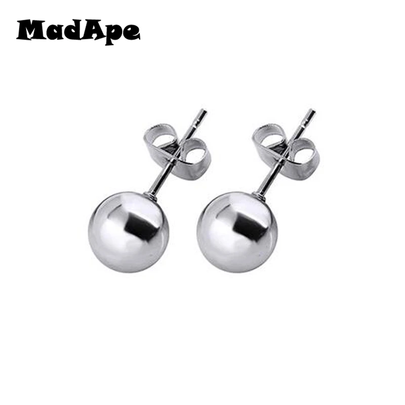 MadApe 2PC Surgical Steel Silver Color,Black,Gold,Rose Gold Color Ball Stud Earrings Punk Ear Tragus Ear Piercing Stud Earring