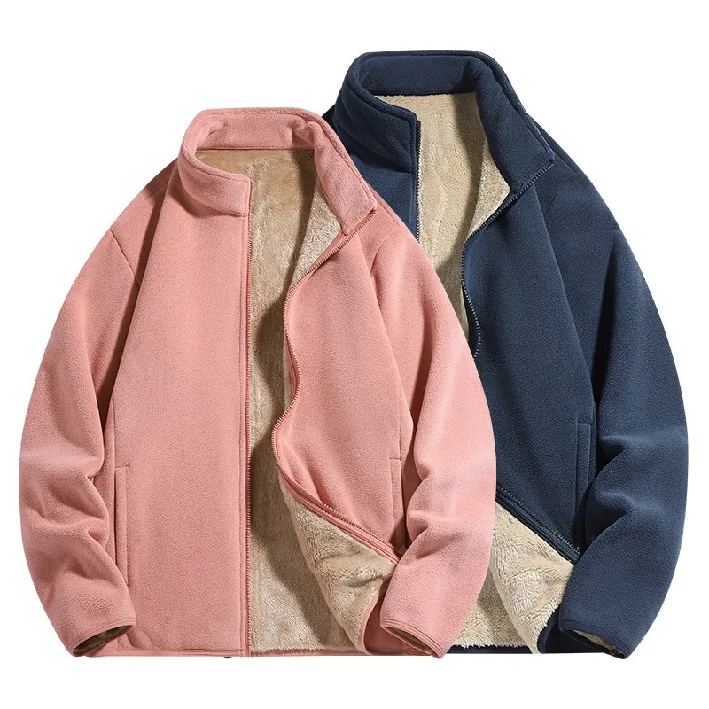 سترة صوف قطيفة 2025 للرجال والنساء، معطف دافئ مبطن من المخمل المرجاني الناعم ثقيل الوزن