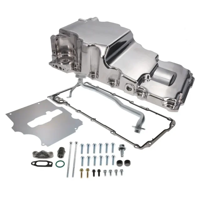 For Polished LS Swap Aluminum Rear Sump Oil Pan W/Added Clearance With Turbo Drains 302-3