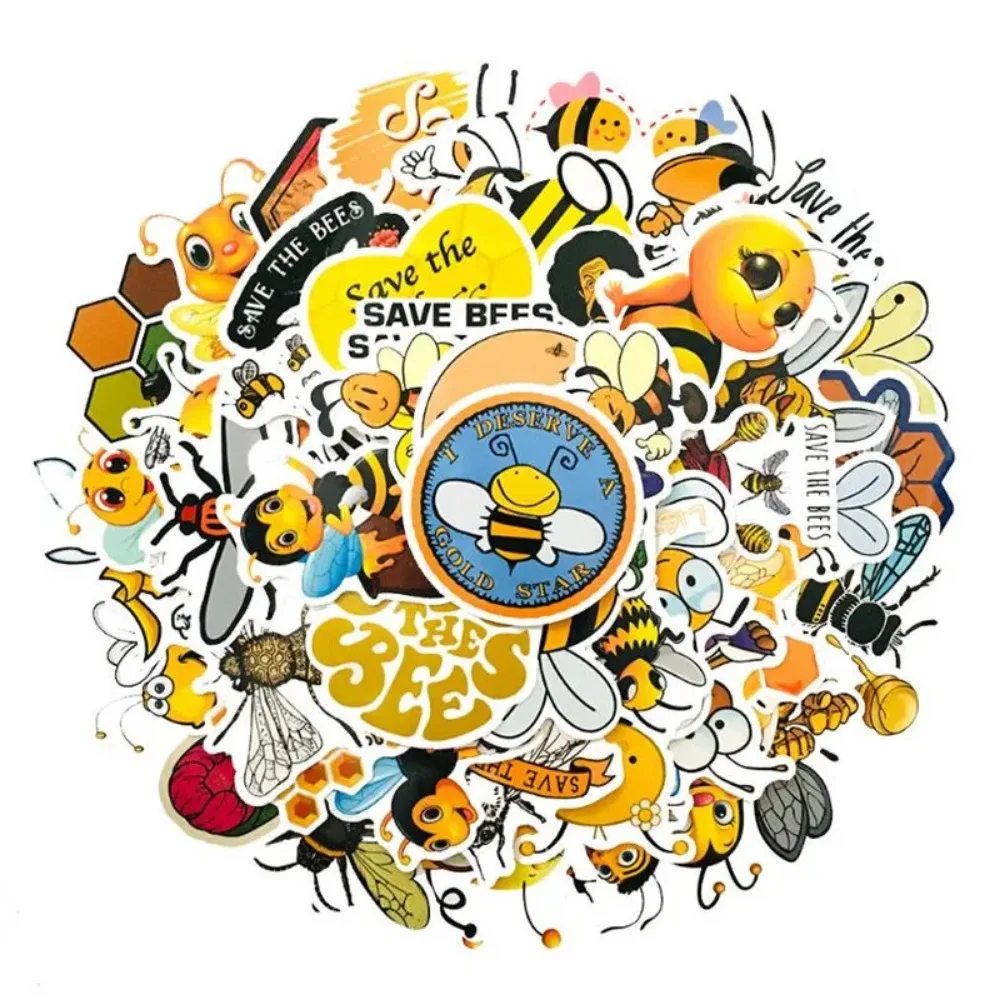 50 Uds. De juguete con grafiti de abeja pequeña y bonita de dibujos animados, maleta impermeable, decoración para casco de scooter, pegatina impermeable