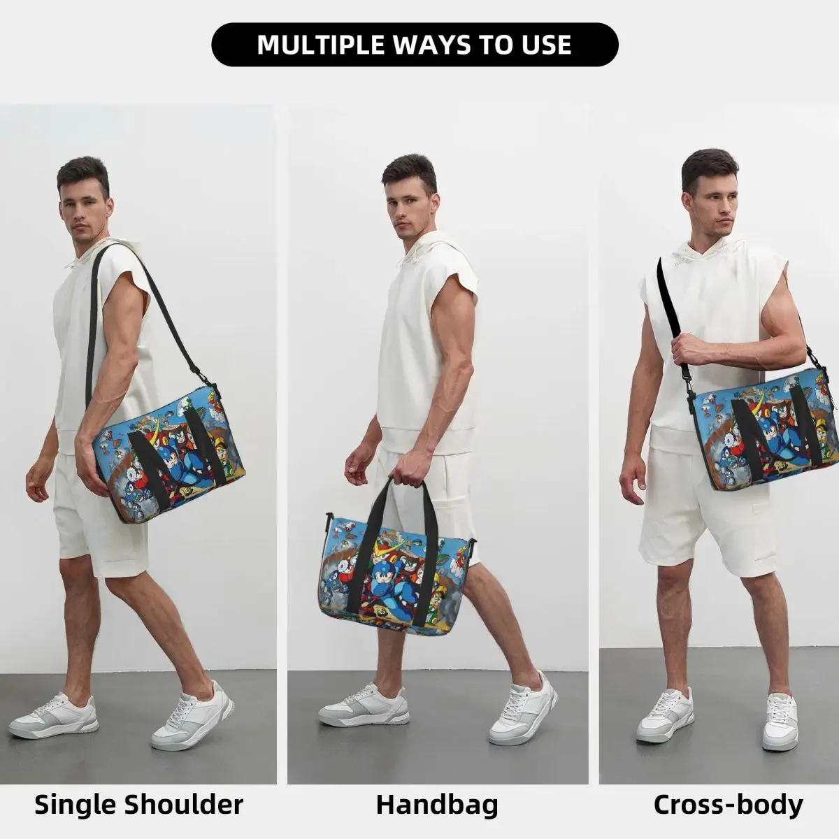 Custom Classic Megaman 2 Beach Travel Bag Large Capacity Tote Bags for Gym Yoga Women Shopping Duffle Shoulder Bag