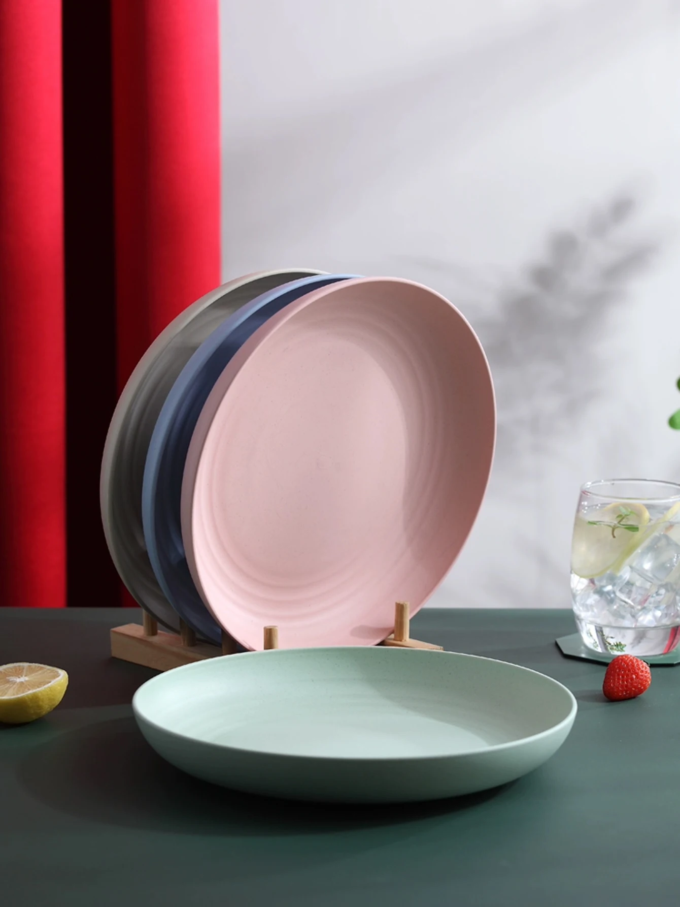 4 قطع من أطباق قش القمح خفيفة الوزن وغير قابلة للكسر وقابلة لإعادة الاستخدام مجموعة أطباق العشاء آمنة للاستخدام في غسالة الأطباق والميكروويف #5