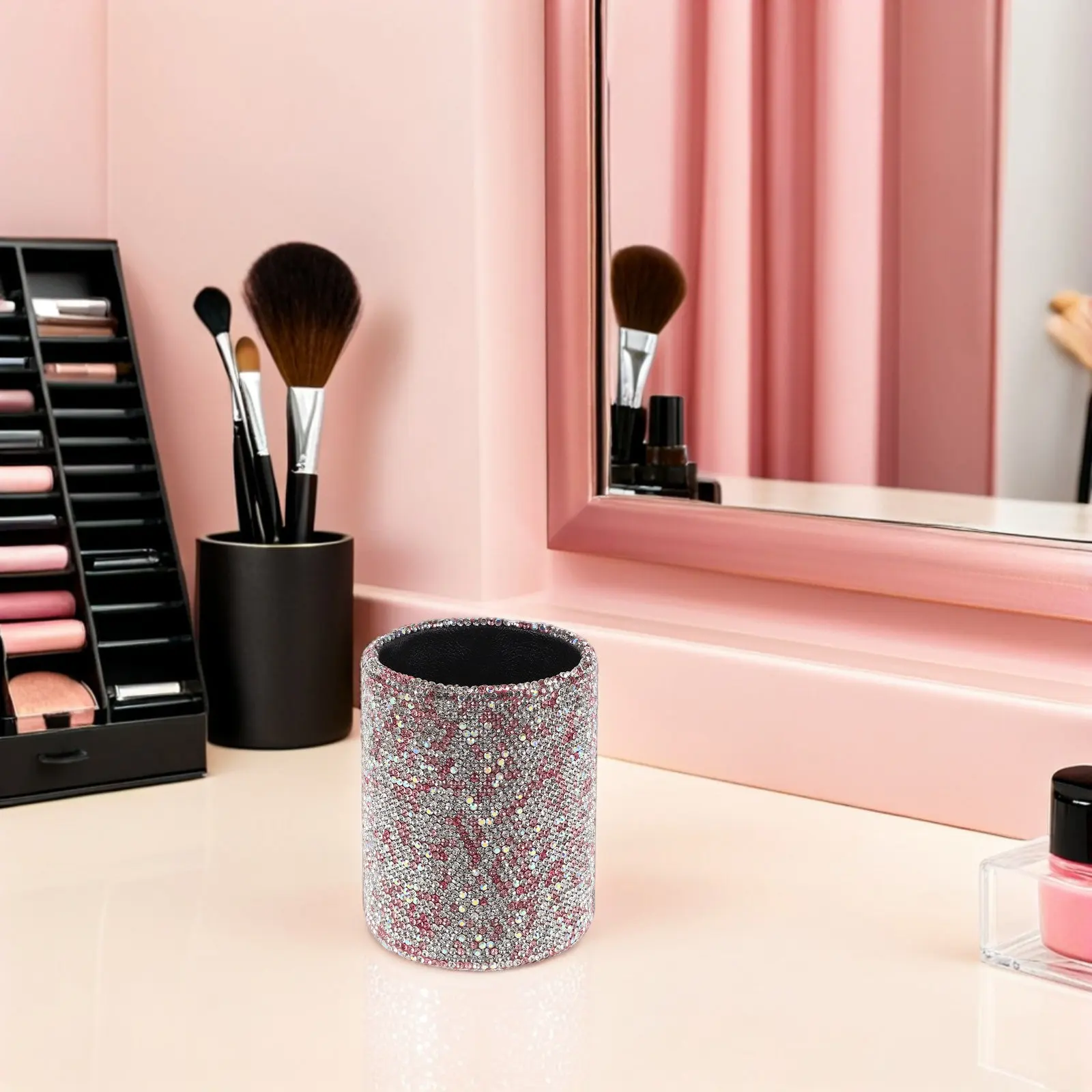 Makeup Brush Holder Organizer Bling Glitter Sequin Makeup Storage Box Vanity Brush Container for Desk