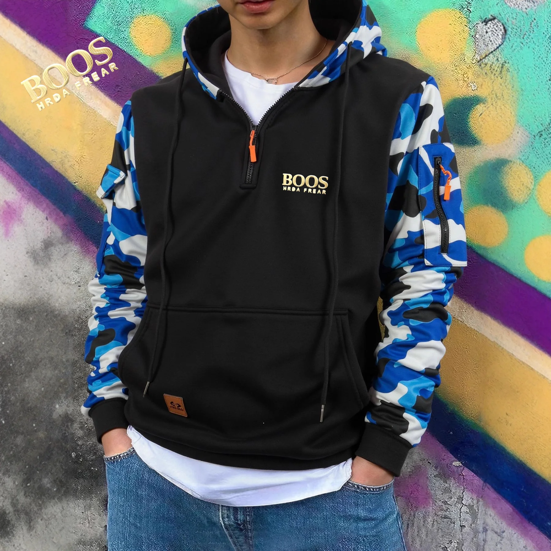 

Gold logo 2025 Spring/Autumn Men's Sports Camouflage Color Block Zip-Up Hooded Sweatshirthoodieshoodies for mensweatshirthoodie