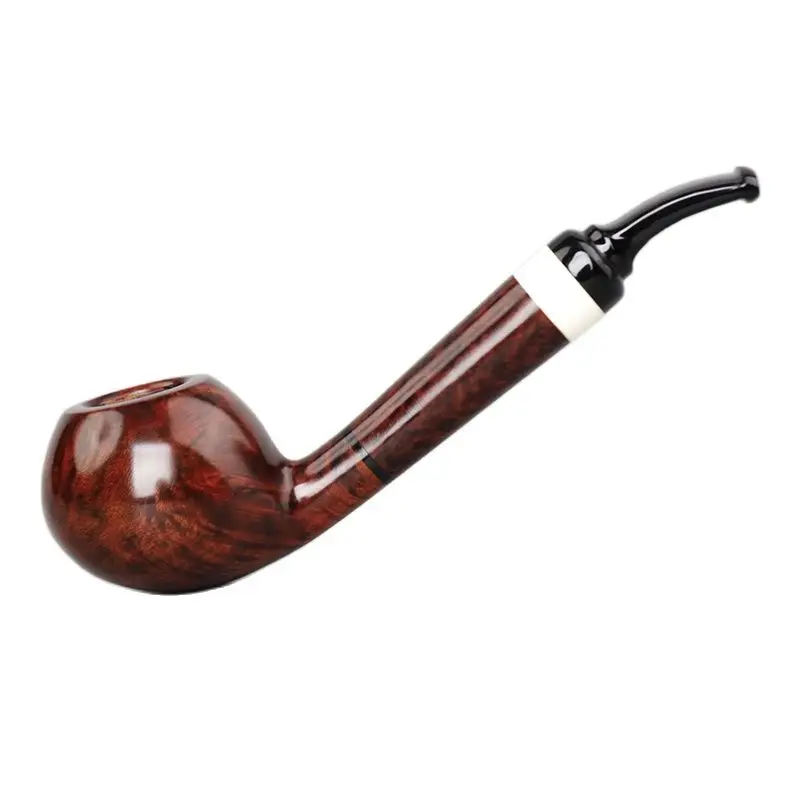 MUXIANG Smooth Long Shank Acorn with decorative ring Tobacco Pipe Briarwood Handmade pipe with vulcanized rubber rod stem