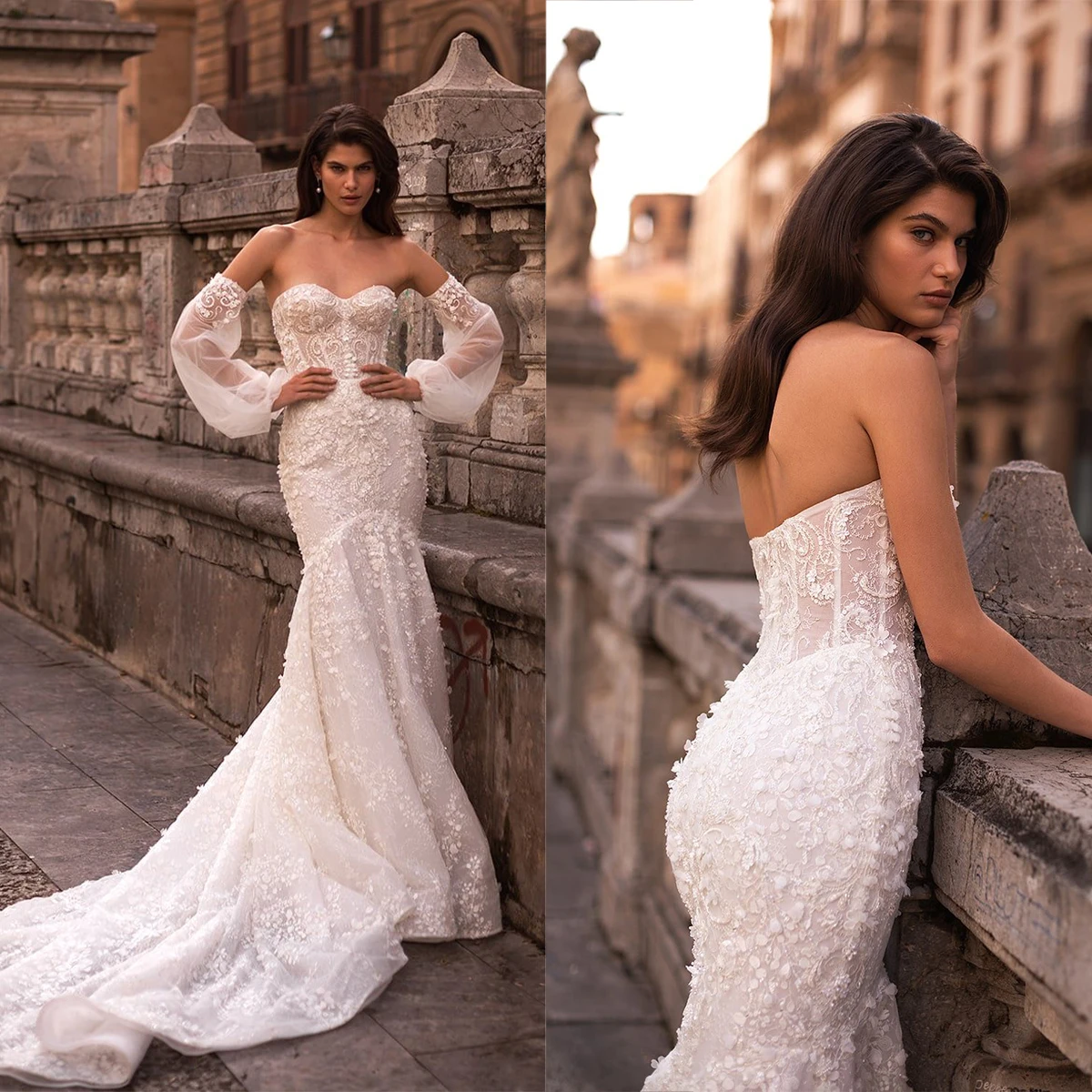 

Простые свадебные платья с аппликациями и пайетками, силуэт «русалка», без бретелек, с открытой спиной, иллюзия, на заказ, Vestidos De Novia