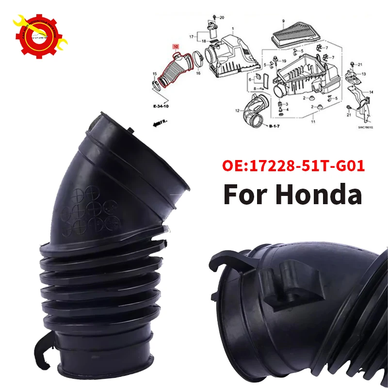 

17228-51T-G01 For Honda Hr-V 1.6 Diesel 2015 Onward Car Engines Air Box To Turbo Pipe Engines Turbocharger Replacement Accessory