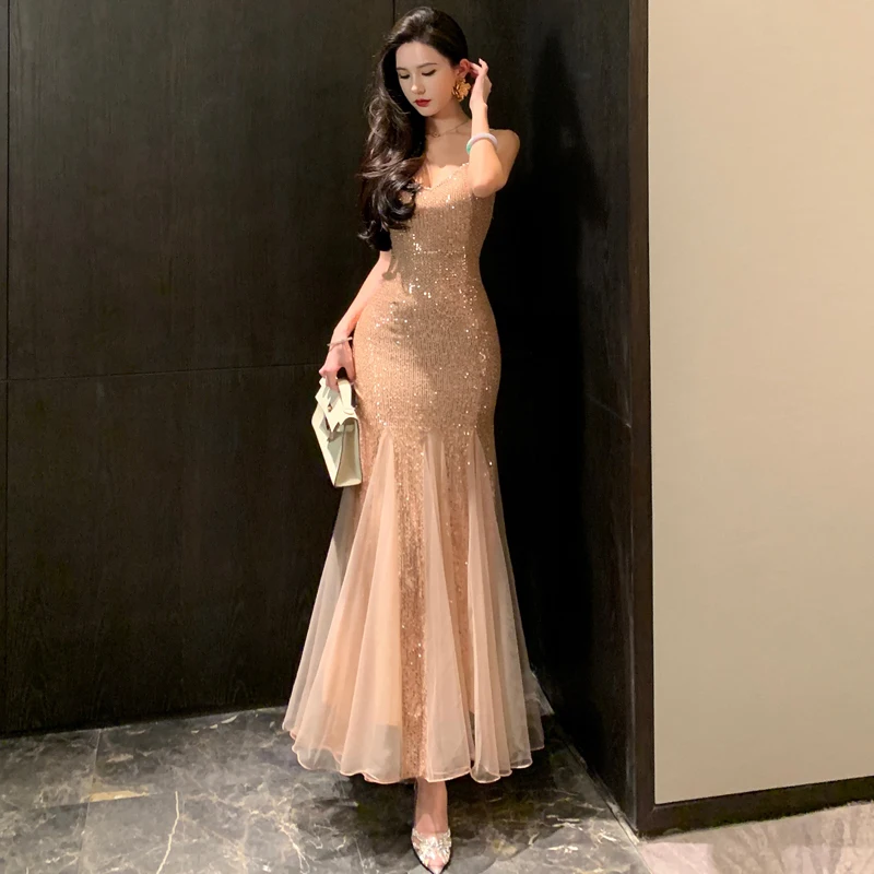 

Пляжное платье с тяжелыми украшениями и блестками, сращивание меня, вечернее платье на бретельках для взрослых, Русалка, принцесса