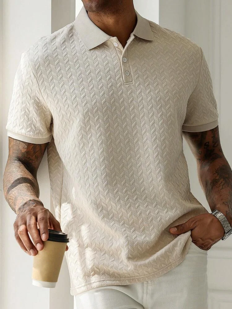 

GELITAYIN Men's Jacquard Polo Solid Color Lapel Short-sleeved Polyester Blended Spring And Autumn Sports Casual Clothes Are Hot