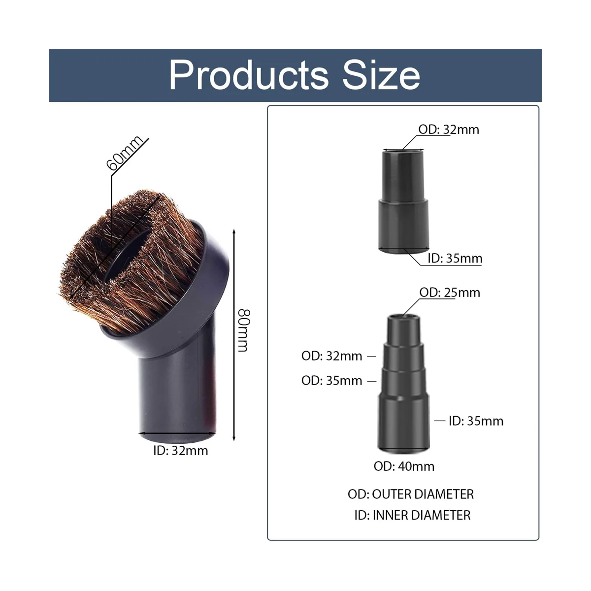 둥근 말털 진공 먼지 브러시 부착물은 1 1/4인치 또는 1 3/8인치 호스가 있는 대부분의 진공 청소기와 호환됩니다.