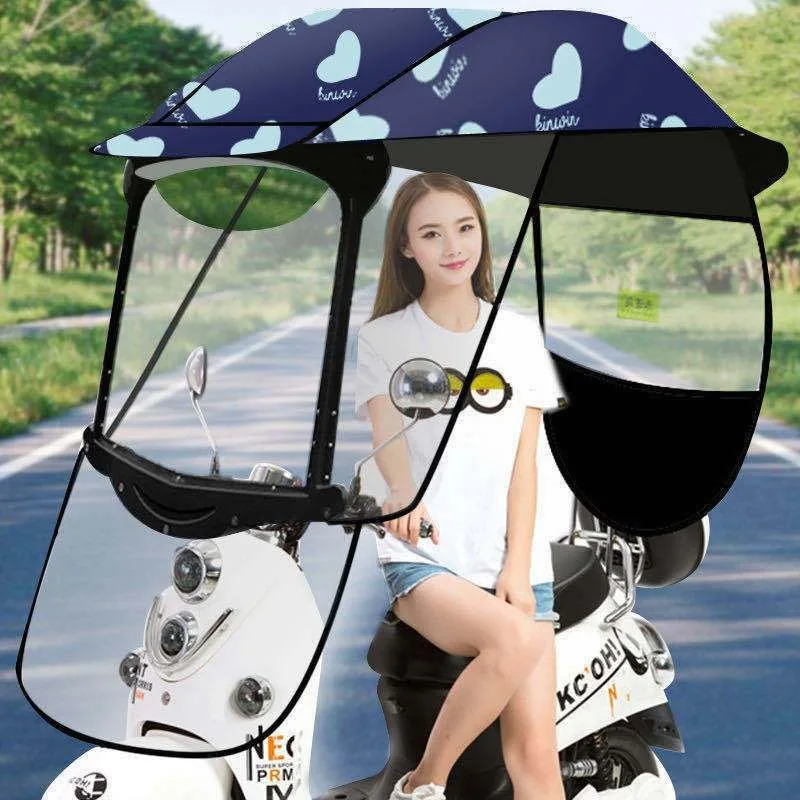 Universal Electric Rain Sun Shade Canopy Waterproof Windproof Sun Protection Awning with Reinforced Bracket for Ebike Motorcycle