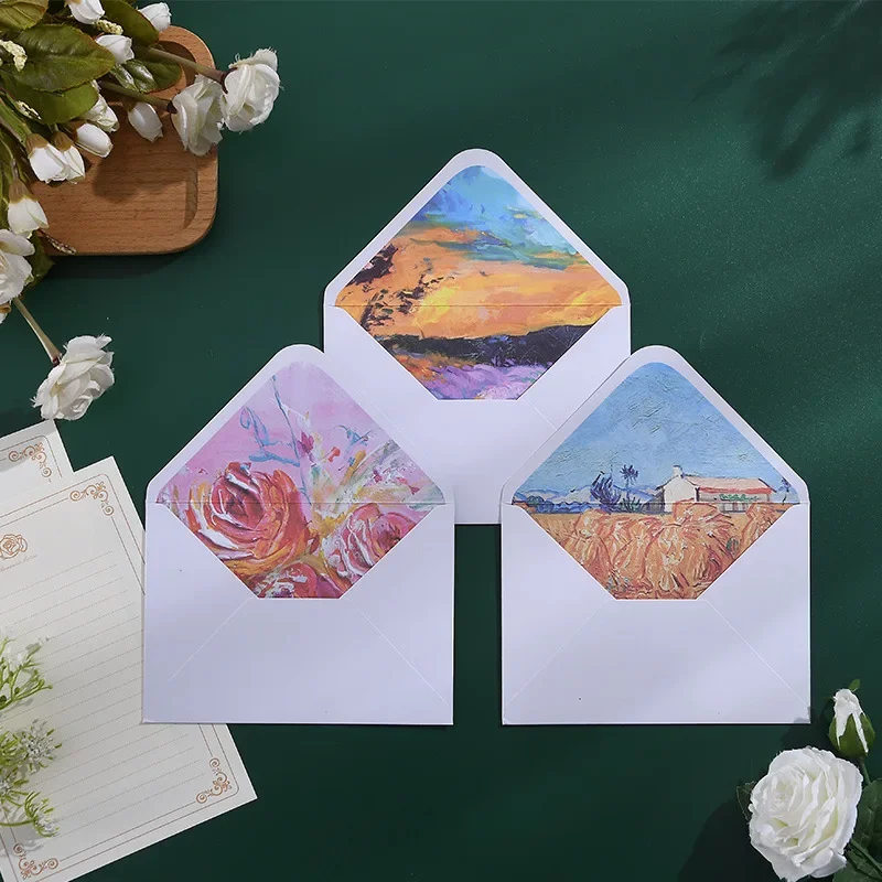 50pcs/lot Ins Retro Painting Envelope High-grade 250g Paper Envelope Wedding Invitations Postcards Plant Artistic Envelopes