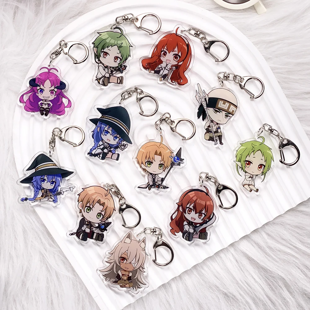 شخصيات أنيمي Mushoku Tensei الاكريليك سلسلة مفاتيح السيارة اكسسوارات حقيبة سحر الإبداعية على ظهره قلادة كيرينغ هدايا للأصدقاء