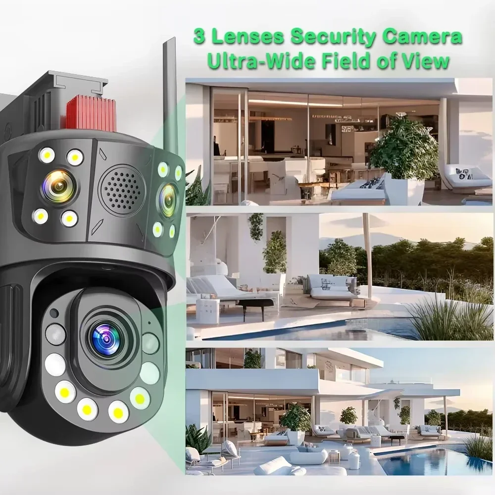 2024 New 12MP 3 Lens 50X Zoom Wireless WiFi Home Video Surveillance CCTV IP PTZ Camera 360 6K ICSee Outdoor WiFi Security Camera