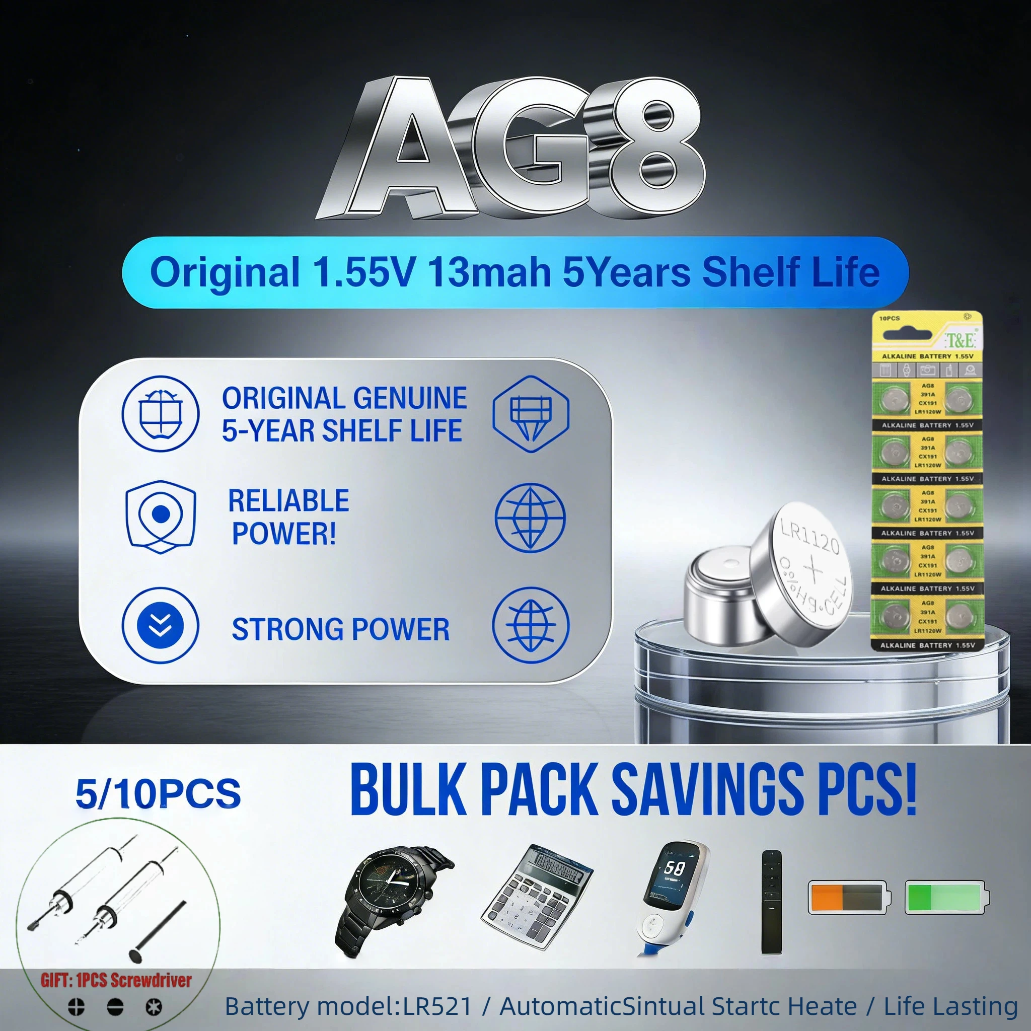 

AG8 LR1120 391 SR1120 R1120W CX191 G8A 191 391A 1.55VBattery ButtonBatteriesFor Watch Toys Remote Cell Coin Equivalent2PCS-50PCS