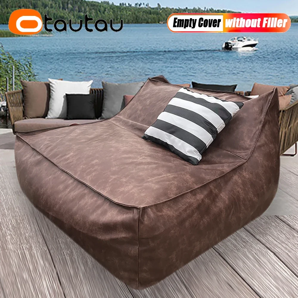 OTAUTAU New Upgraded PU Leather Bean Bag Cover No Filler Has Inner Liner for Sale Home Outdoor Pouf Lounger Sofa Bed Salon SF237