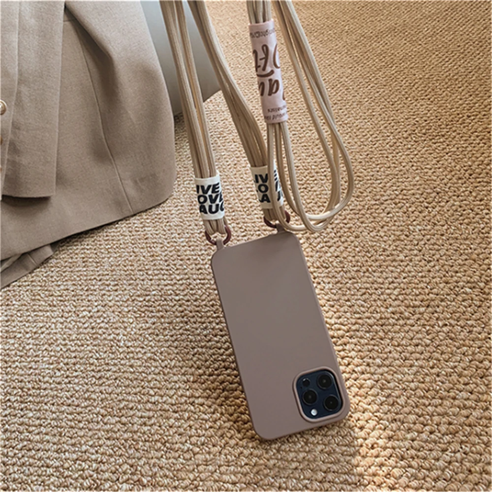 Cord Strap Lanyard Siliocne Phone Case For iPhone 15 14 13 12 11 Pro Max Mini XS X XR 7 8 15 Plus Crossbody Necklace Cover Coque