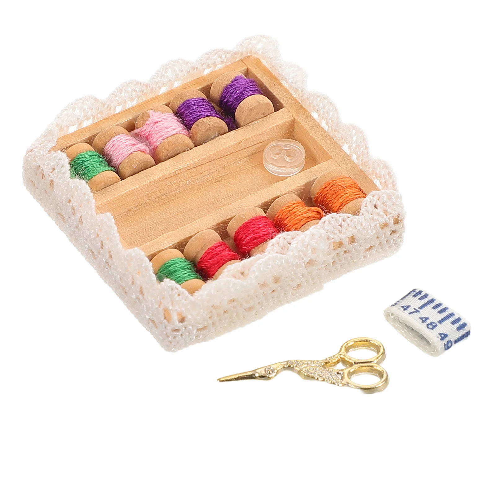 

Dollhouse Accessories Kids Mini Toy Miniature Sewing Kits Decors Set Wood Child