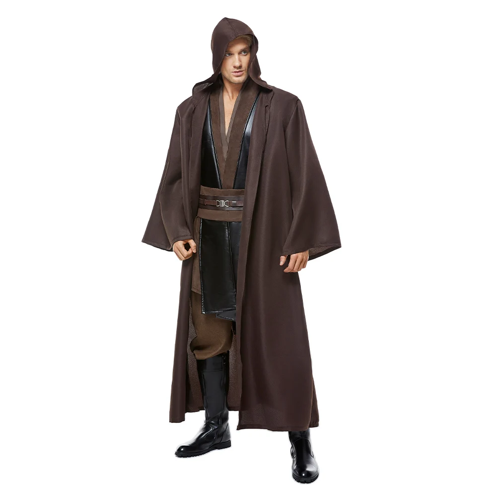 Película batalla espacial Halloween Jedi Anakin Skywalker disfraz Cosplay uniforme de cuero marrón capa traje de fiesta de Carnaval para hombres