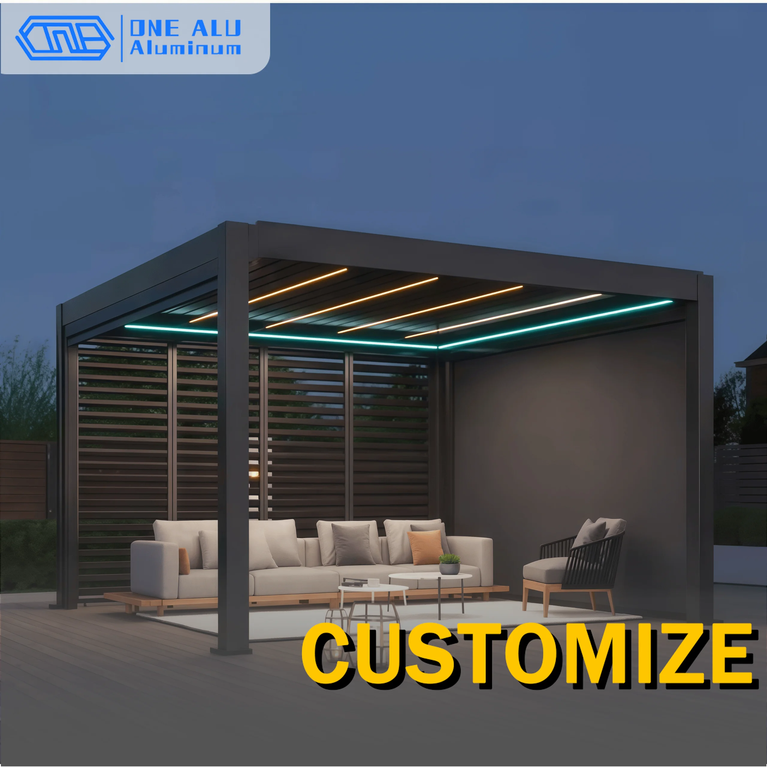 Pérgola Bioclimática Moderna de Aluminio para Jardín con Pantalla Motorizada, 3x3, 3x4, 4x4, 6x4m, Venta al por Mayor de Fábrica, Set de Jardín