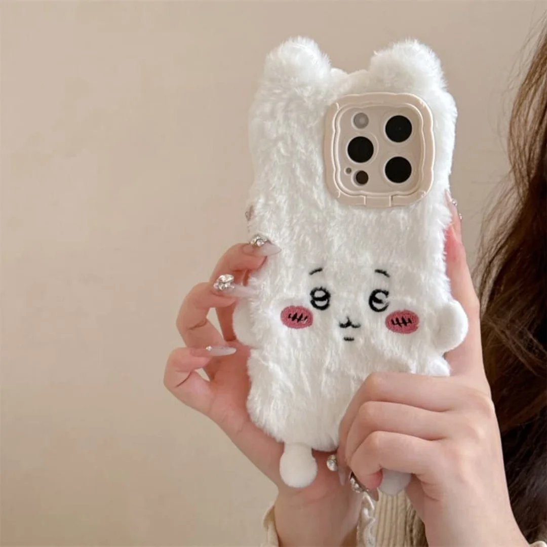 

Japan Korean Funny Furry animal Pattern Phone Case for iPhone 17 Pro Max 16 15 14 Plus Soft Plush Warm Fluffy Cover Girl Gift ﻿﻿