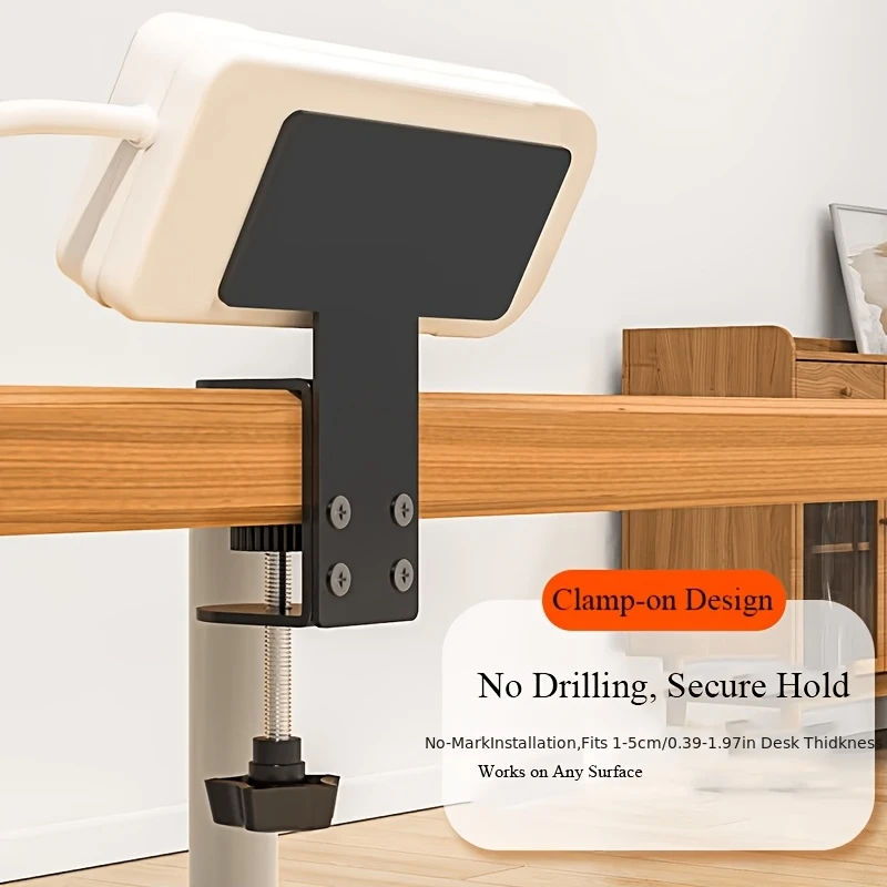 No Drill Under Desk Power Strip Holder Clamp-On Adjustable Socket Cable Organizer Bracket For Office Desk