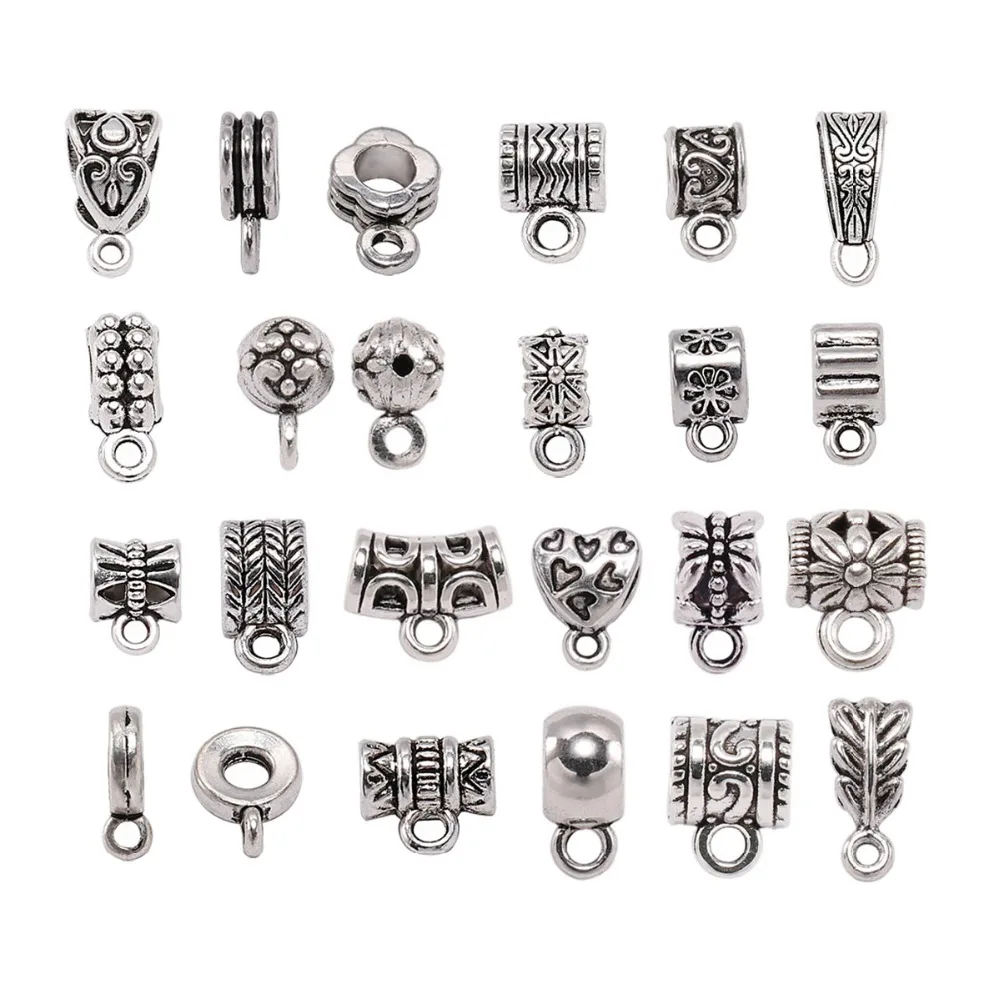 20pcs Antique Charm Bail Beads Spacer Beads Pendant Clips Pendants Clasps Connectors For Bracelet Necklace Jewelry Making