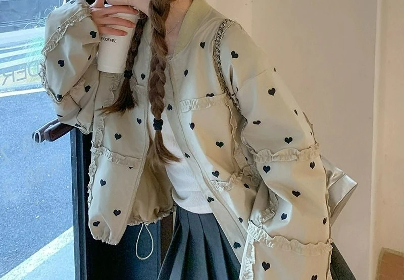 Fashion Fungus Edge Love Baseball Jacket Women's Spring and Autumn 2026 New Loose Short Jacket Women