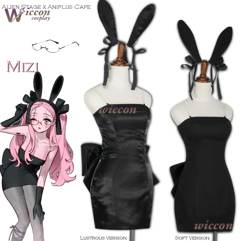 

WuHu Bunny Alien Stage Alien Stage Mizi Косплей Aniplus Cafe Черное платье наряд Сексуальный кролик для девочек Хэллоуин Женская одежда Парик
