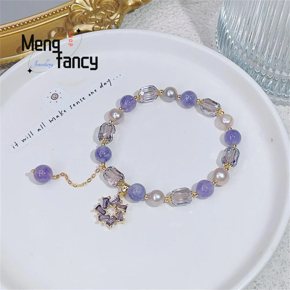 Natural Amethyst Pearl Bracelet Female Simple Light Luxury Wind Turbine Pendant Fashion Jewelry Popular High-grade Holiday Gifts