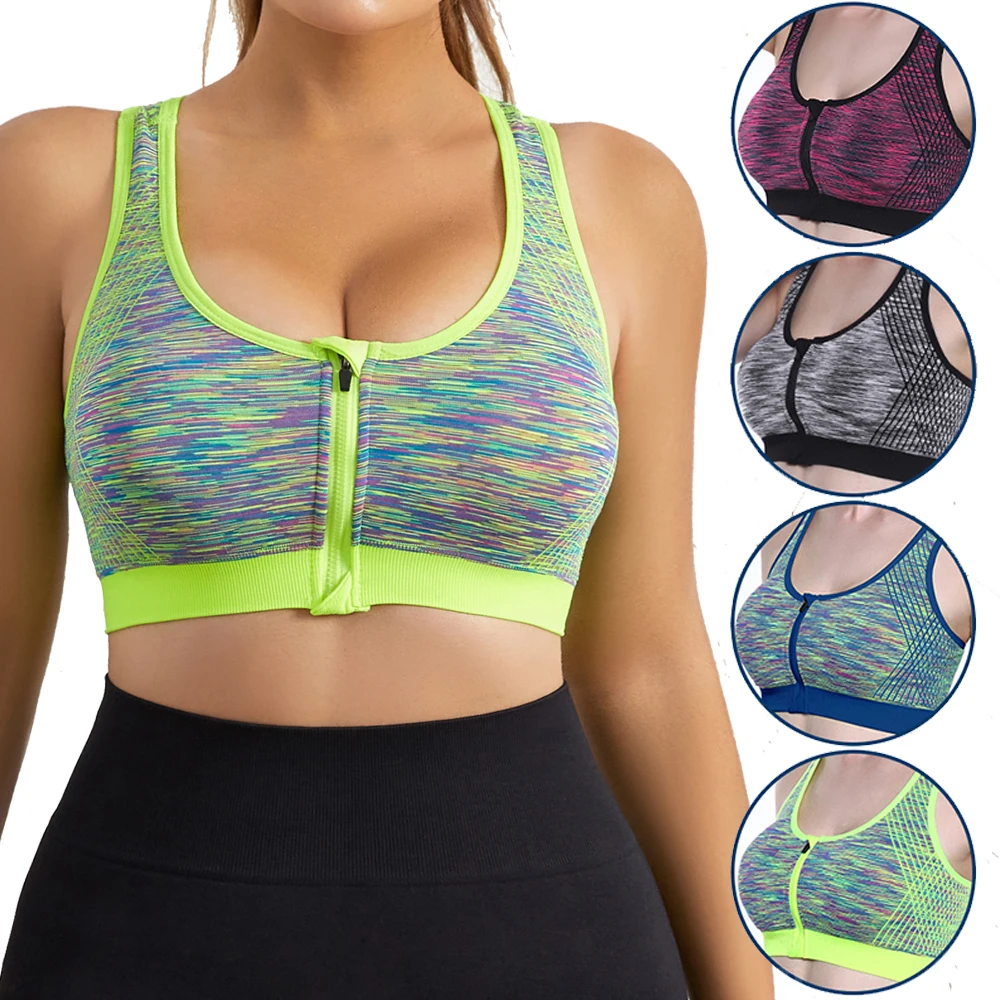 Damen Sport-BH mit Reißverschluss vorne, atmungsaktive, stoßfeste Unterwäsche, Yoga-BH mit hoher Belastbarkeit, Lauf-Fitness-Workout-Tanktops