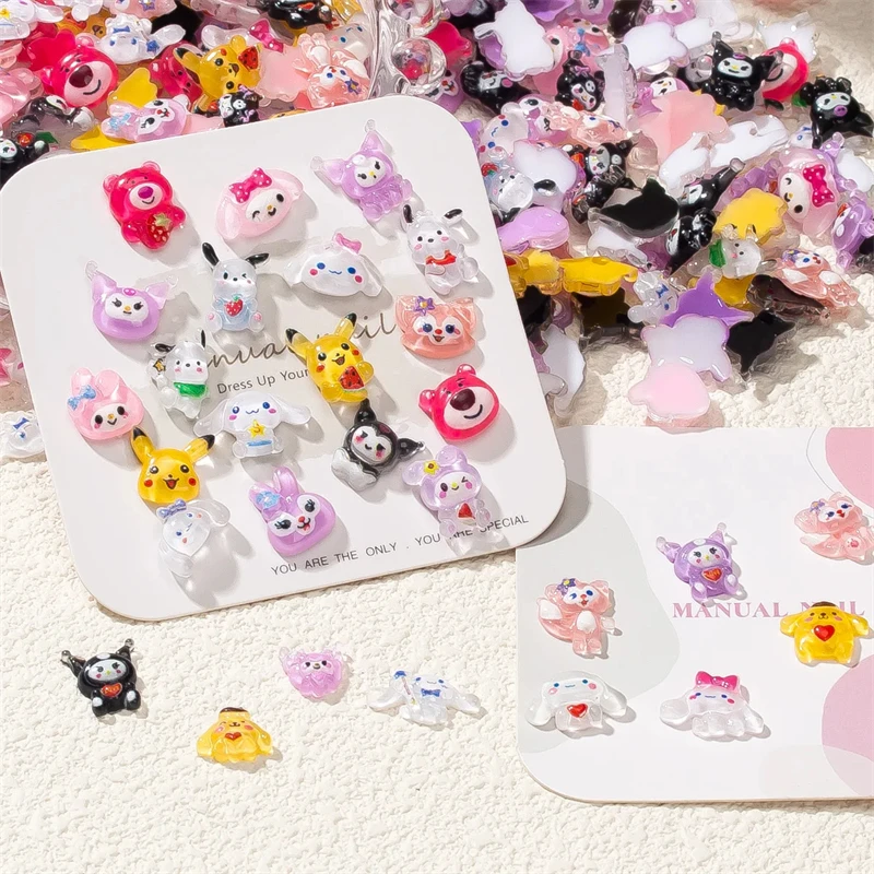 20pcs Kawaii Cartoon Nail Accessories Charms Flat Back Resin Gems Jewelry 3D Mixed Design Nail Art Decoration Supplies DIY Parts