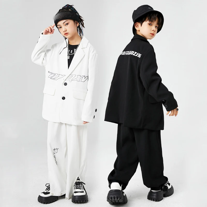 

Children Modern Dance Hip Hop Rave Clothes Black White Suit Loose Kpop Outfits For Girls Jazz Dance Performance Costumes DQS1195