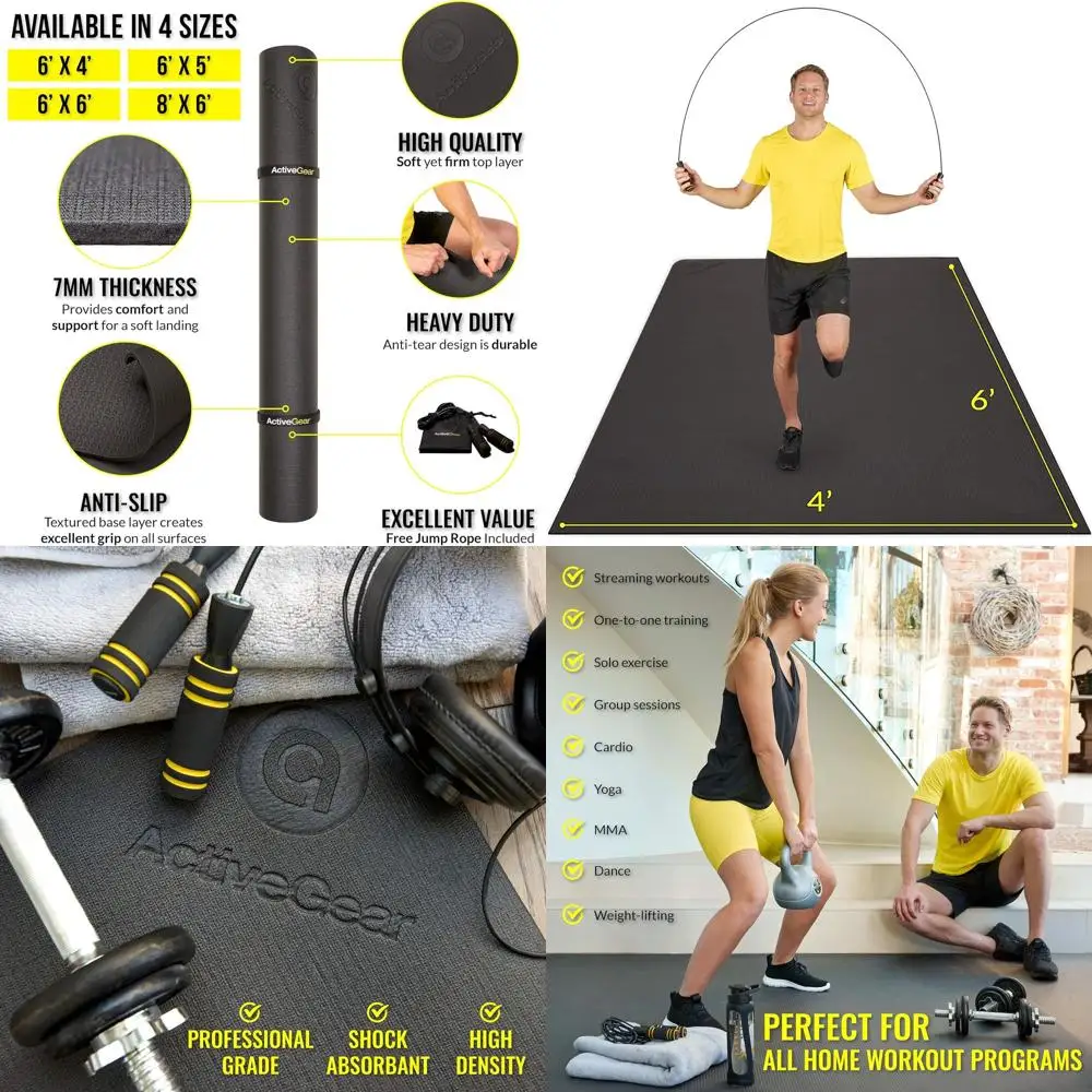 Estera de goma para gimnasio en casa, suelo de ejercicio grande de 6x4 pies para entrenamientos