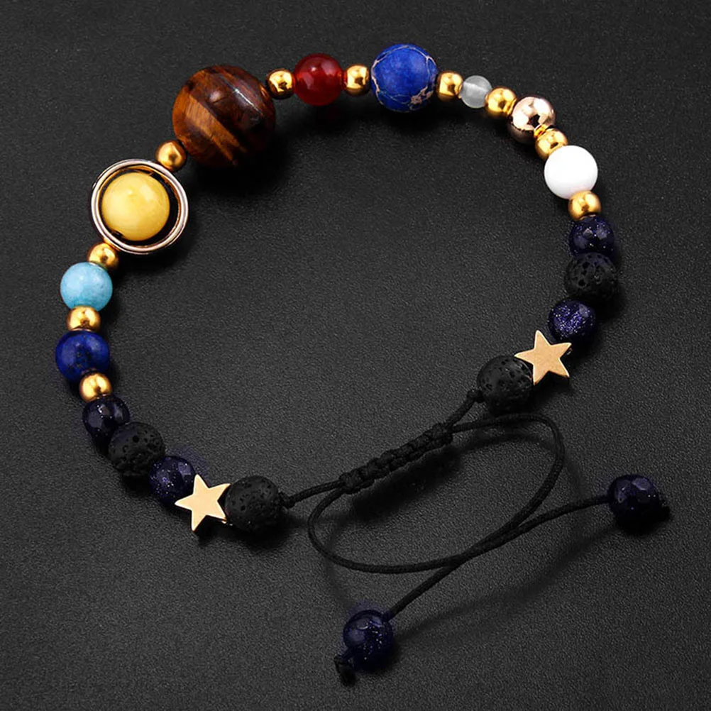 Bracelet de Perles en Pierre Naturelle, Bracelet de Lecture Communautés ètes, Étoile Panoramique, Réglable, Système Solaire, Agate