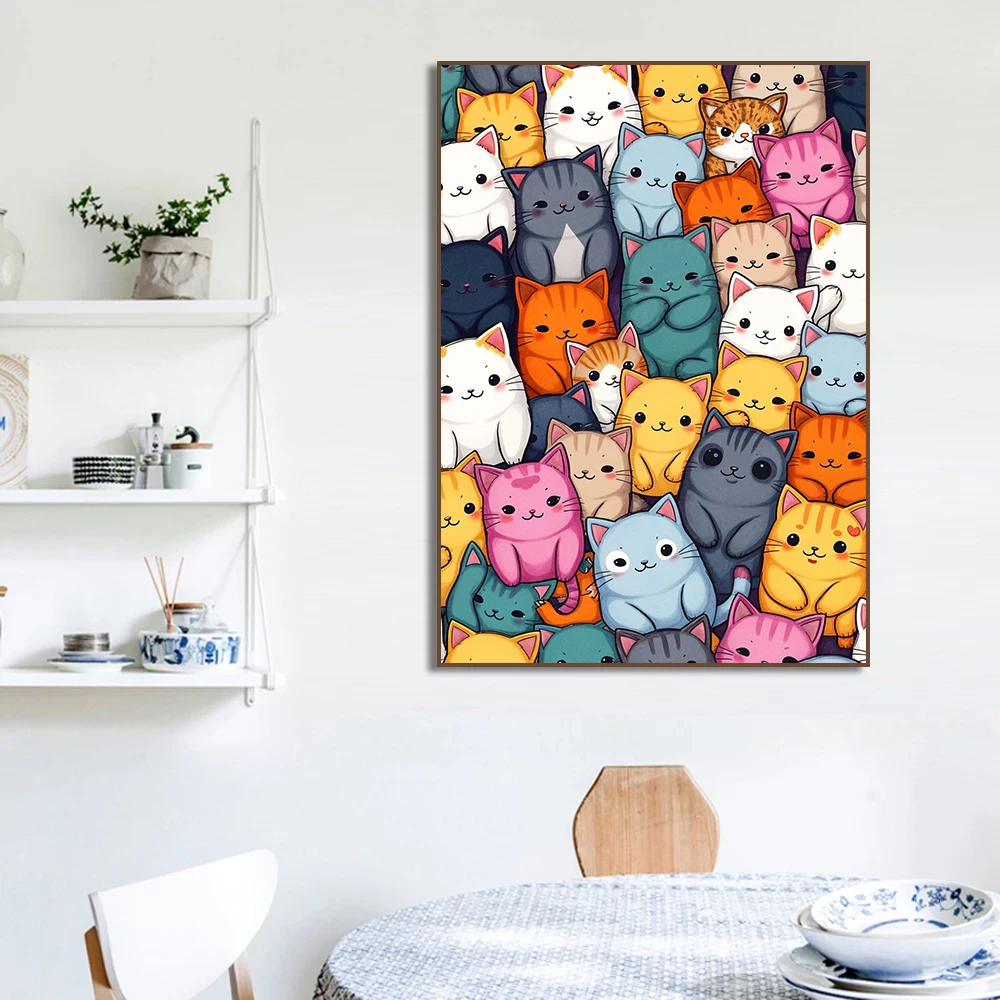 Funny Crowded Cat Dog Poster Print Canvas Painting Cute Animals Pet Wall Art for Room Home Decoration Cuadros