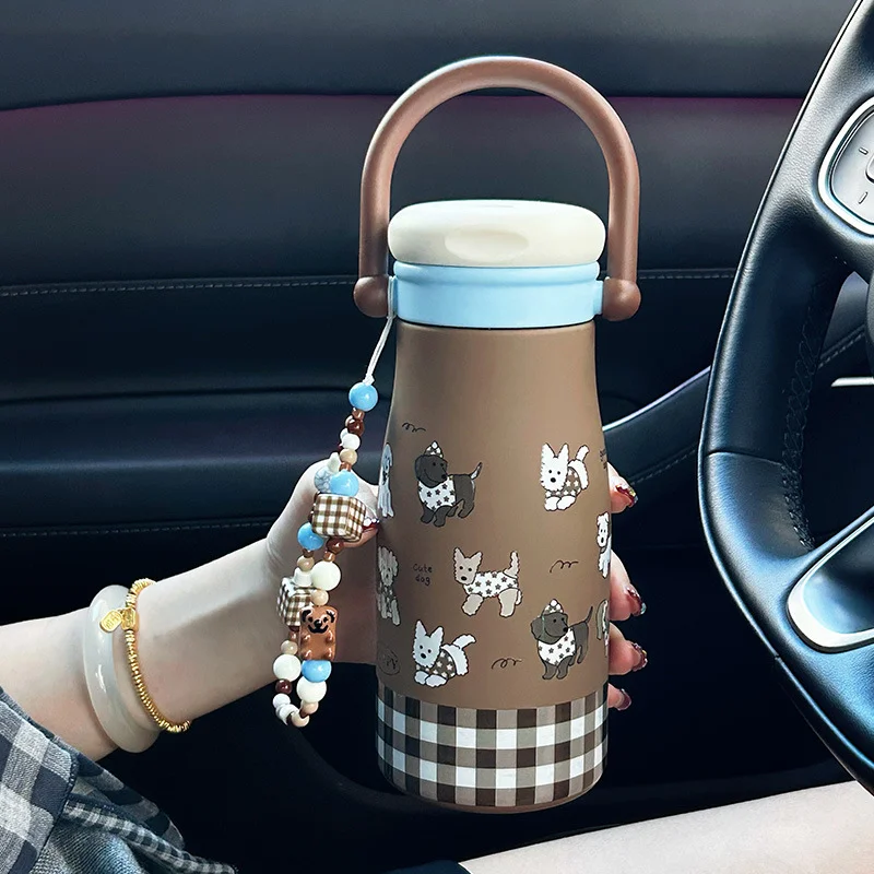 

Cute Puppy Tumbler With Straw Stainless Steel Kawaii Thermal Water Bottle For Hot Cold Coffee Tea Portable Thermal Cup 600ml