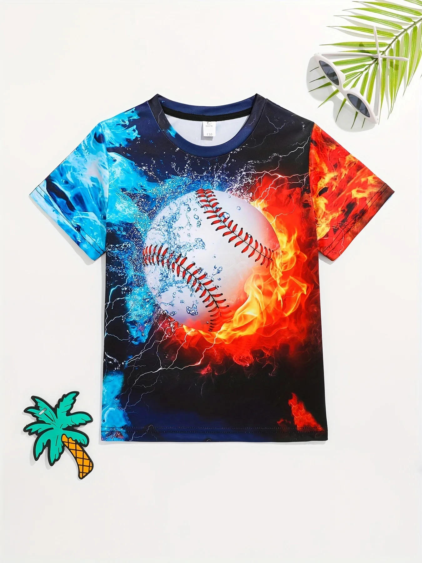 

Boy's Flaming Baseball Graphic T-shirt 3D Digital Print Active Short Sleeve Tee Versatile Top Kid's Clothing for Summer Outdoor