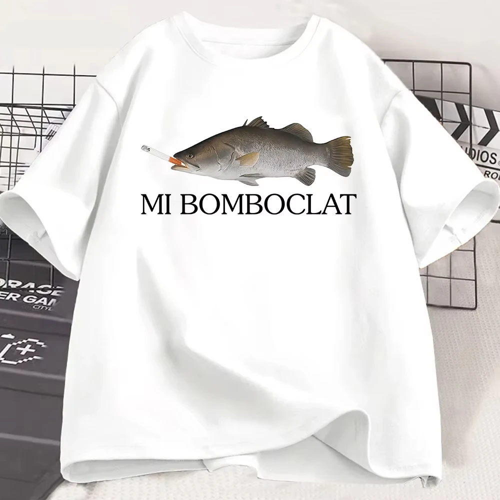 Śmieszne koszulki Meme Bomboclat Fish do palenia, modna koszulka z krótkim rękawem z nadrukiem, odzież uliczna.