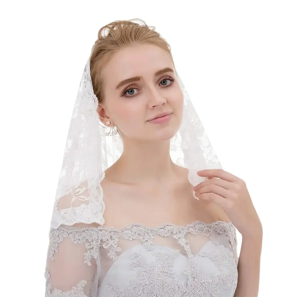 White Lace Embroidered Veil Wedding Bride Halloween Gothic Costume Headcover image 6