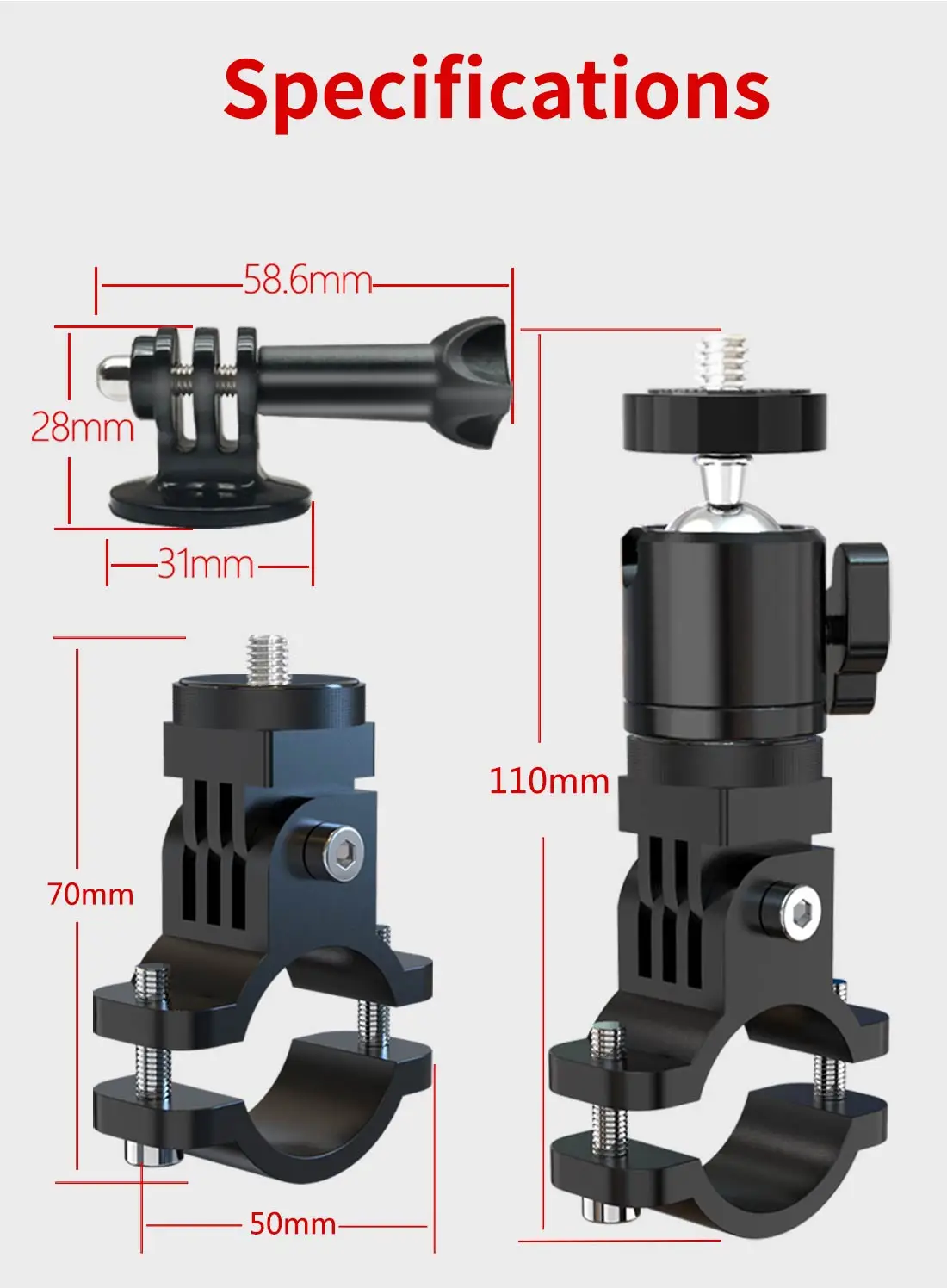 Metall Radfahren Bike Mount Motorrad Lenker Halter 1/4 Schraube für GoPro 10 9 8 für Insta360 ONE X X2 R kamera für DJI Action 2 – Detail 9