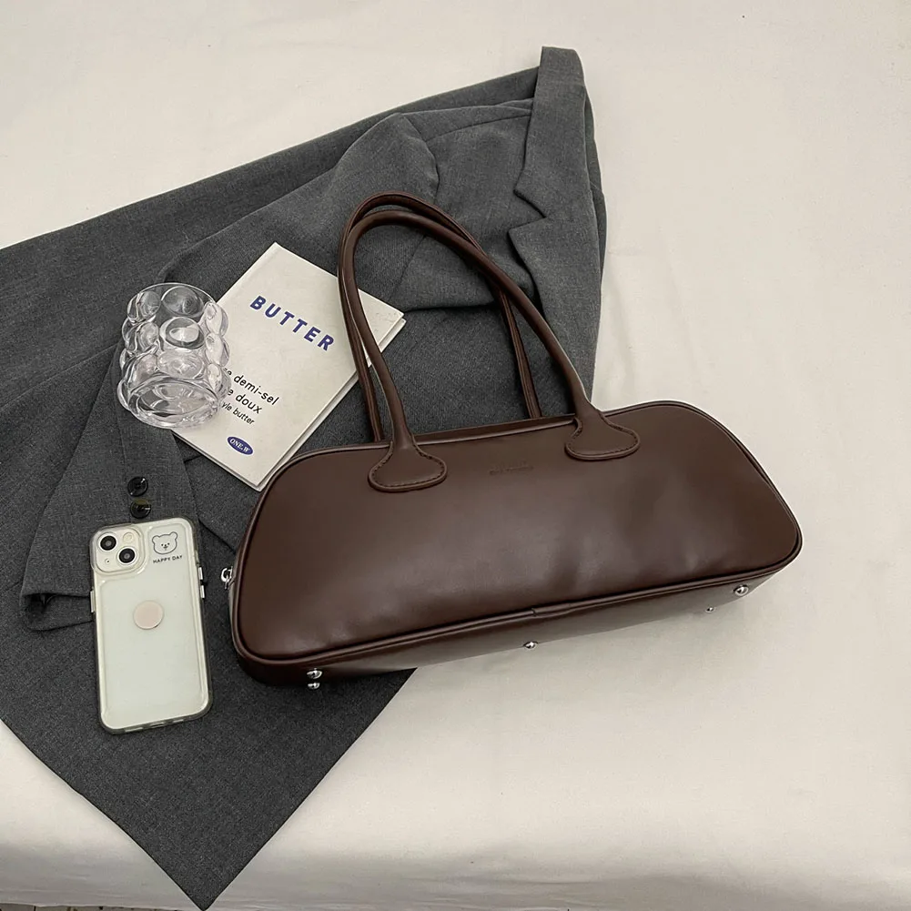 

Women Simple Underarm Bag Large Capacity PU Leather Vintage Armpit Bags Solid Color Stylish Cylinder Bag Single Shoulder Bag